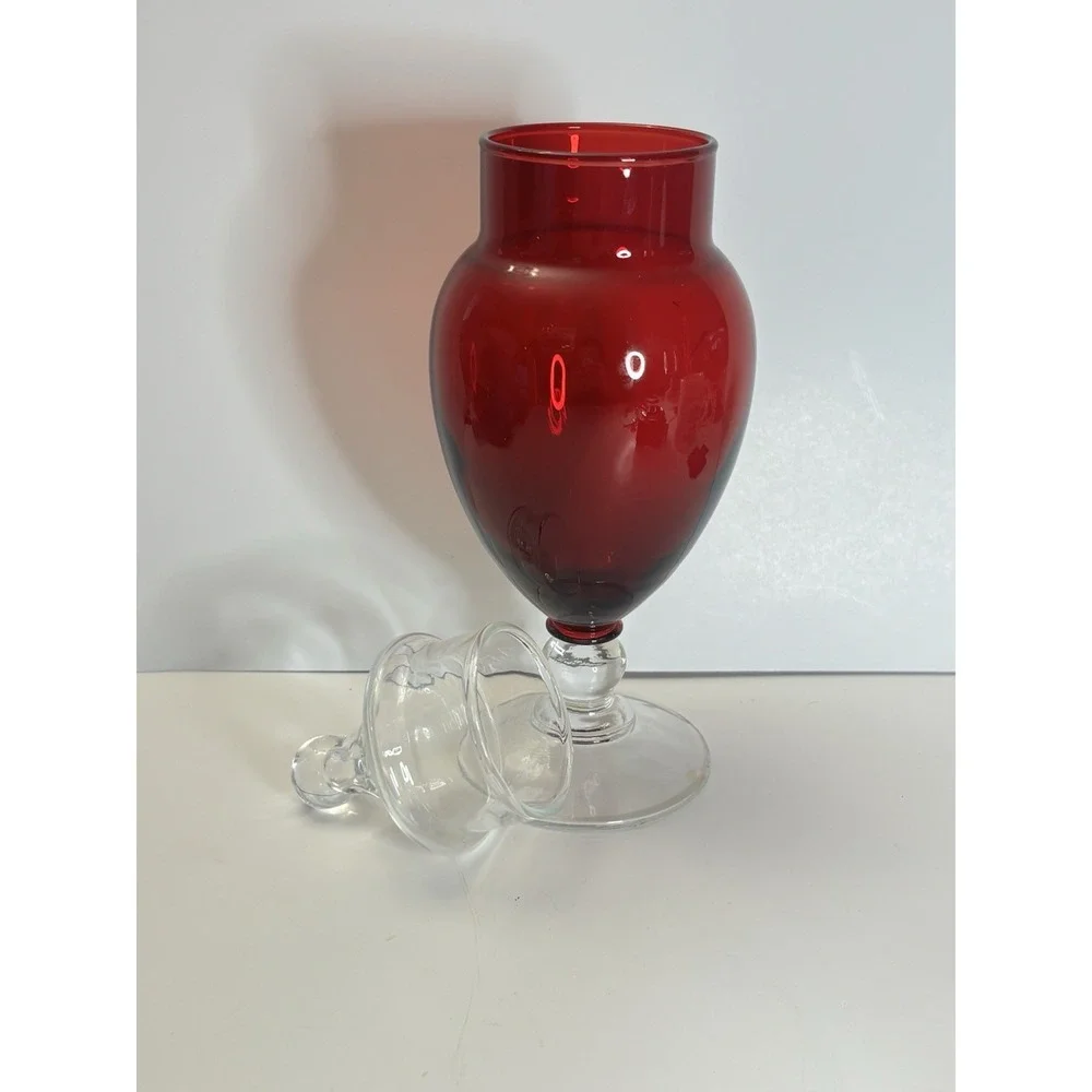 Vintage Anchor Hocking Glass Apothecary Jar with Lid Royal Ruby Red 8 1/4